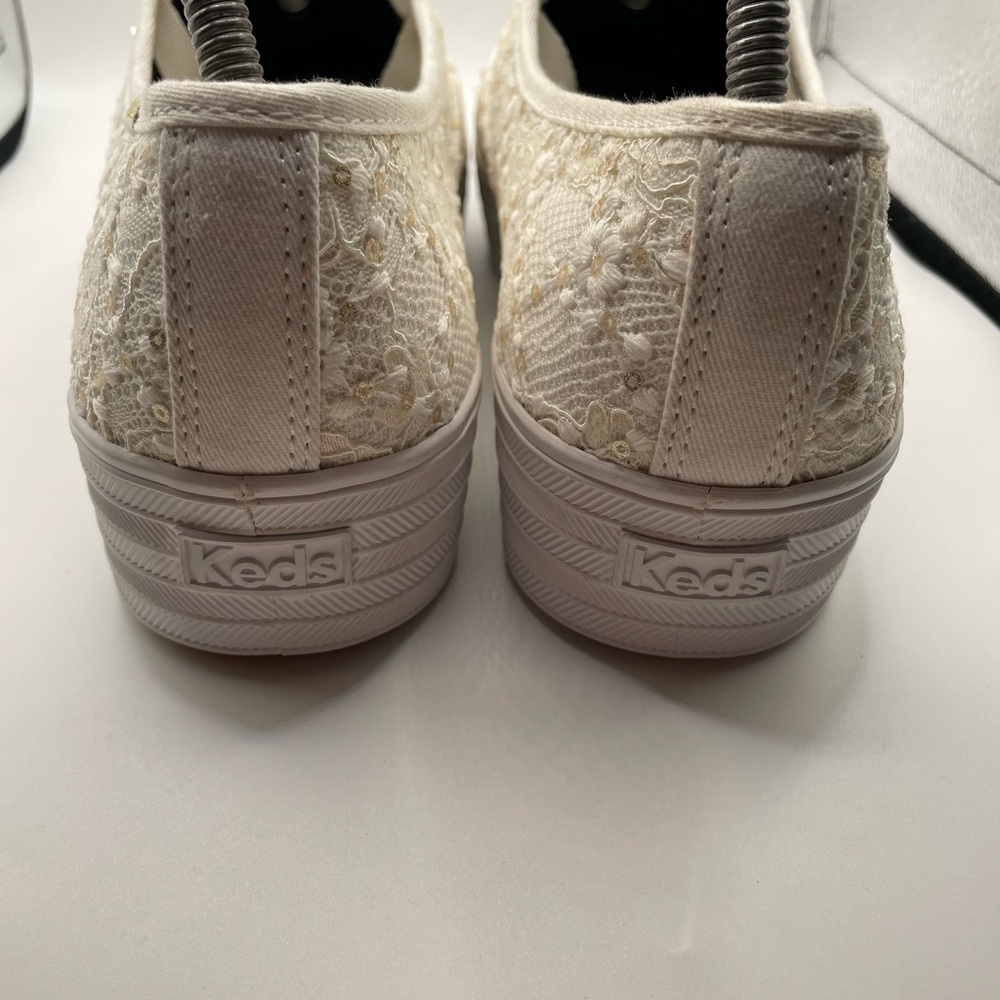 Keds Lace Platform Sneakers in Cream with Gold Accents - Picture 4 of 9